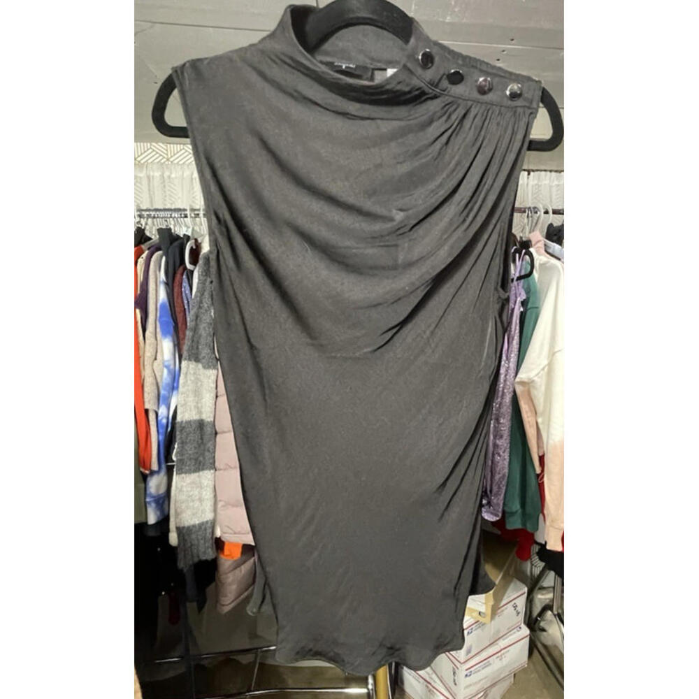 Tahari Women's Ruched Cowl Neck Sleeveless Top W/Shoulder Button Detail Sz M